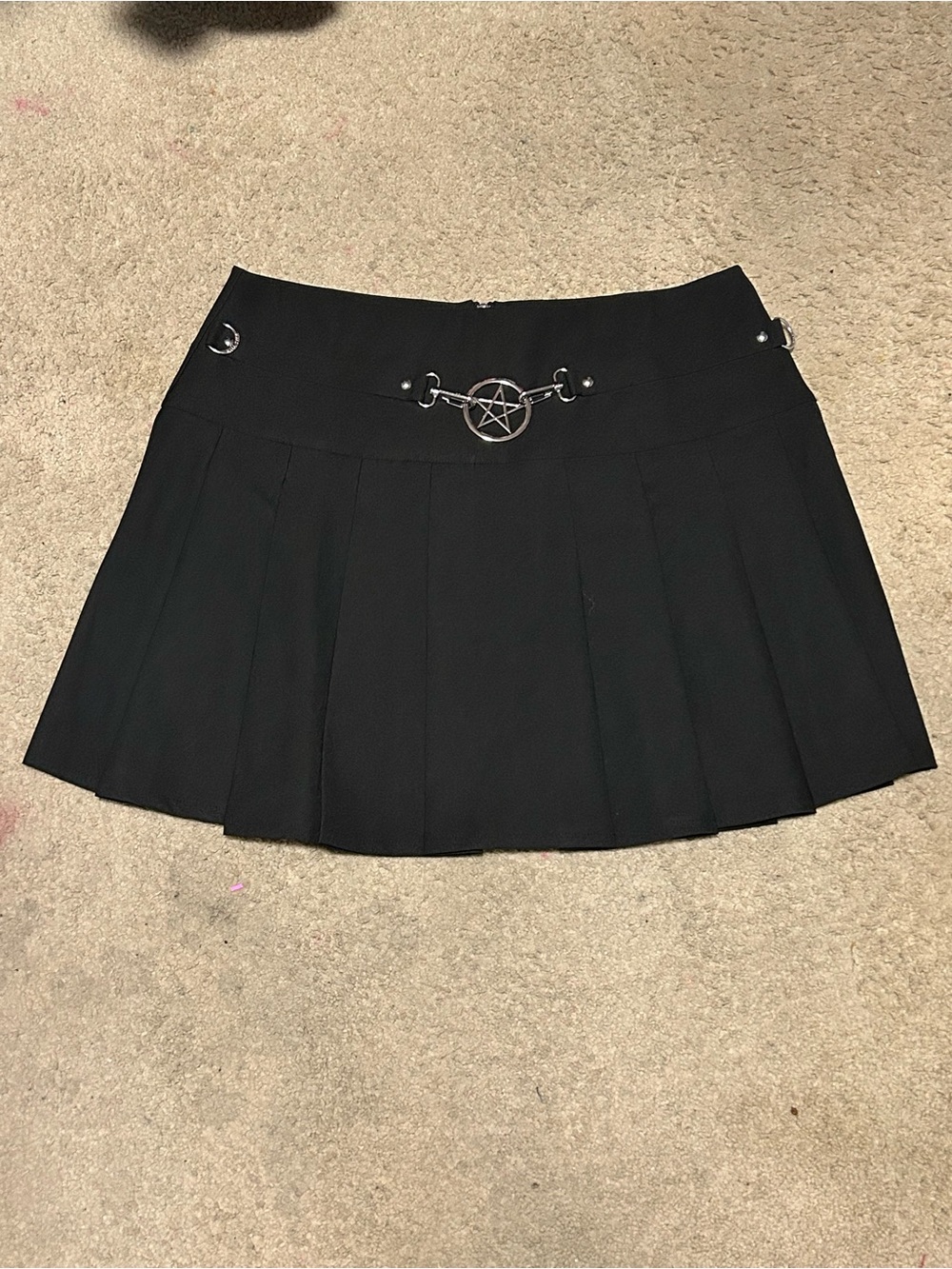 Killstar Black Pleated Mini Skirt with Pentagram Chain
